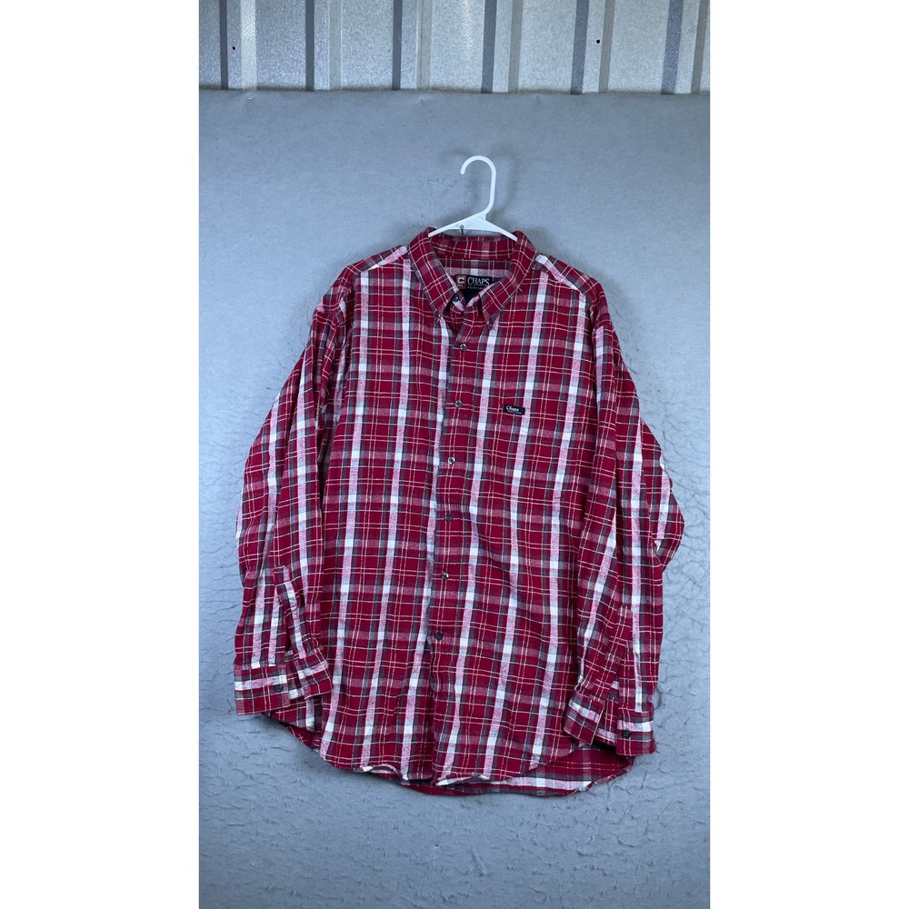 Chaps Button Down Shirt Mens XL Red Plaid Excellent Long Sleeve Cotton 12909